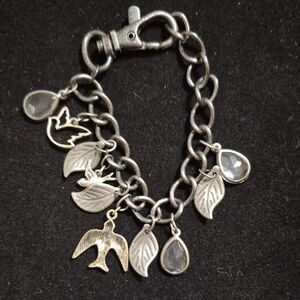 Vintage Silver Leaf & Dove Charm Bracelet - Women's Jewelry